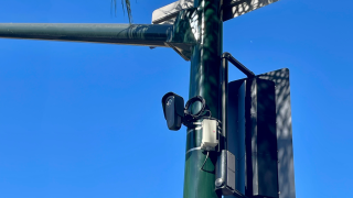 A Flock camera on a traffic-signal pole at Fair Oaks Avenue in Old Pasadena
