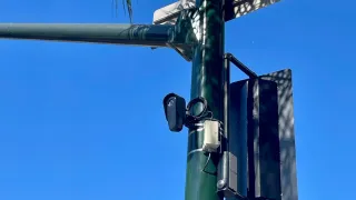 A Flock camera on a traffic-signal pole at Fair Oaks Avenue in Old Pasadena